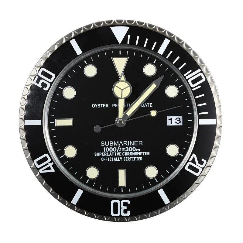 Wall Clock Stainless Steel Silent Quartz Luminous Hands