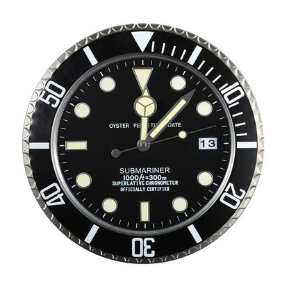 Wall Clock Stainless Steel Silent Quartz Luminous Hands