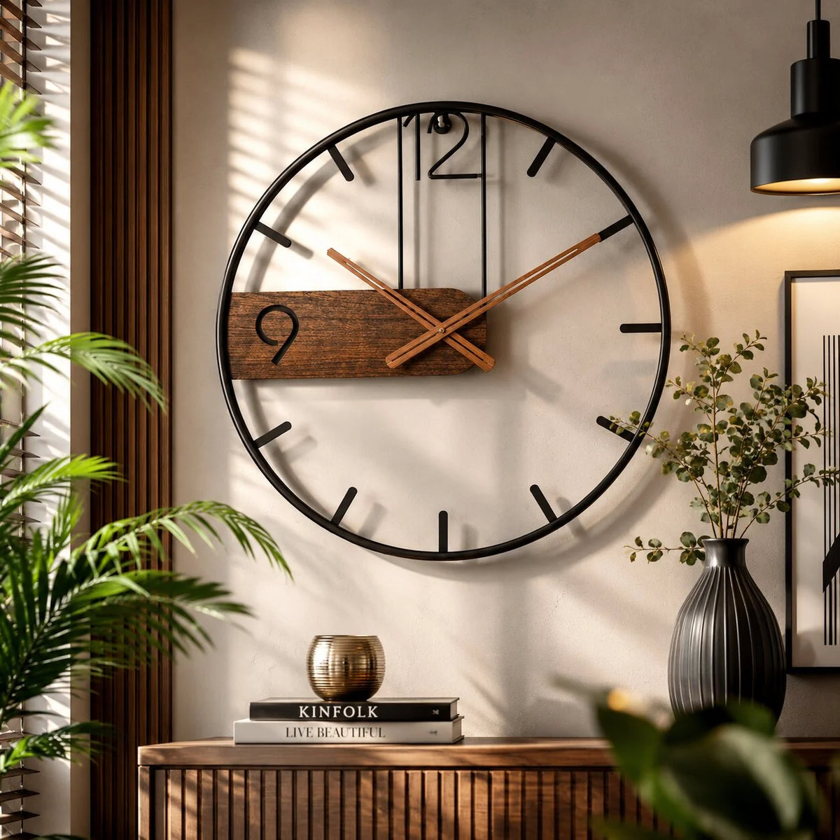 Wall Clock Walnut Wood & Stainless Steel Silent Quartz Movement
