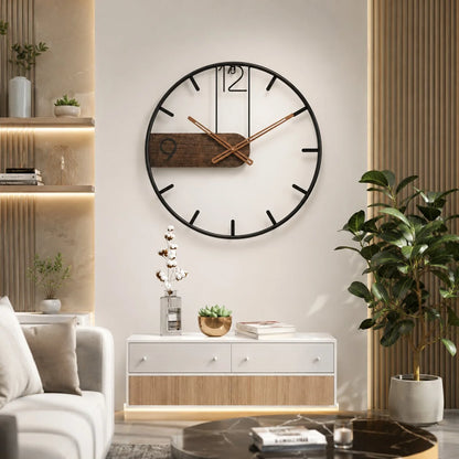 Wall Clock Walnut Wood & Stainless Steel Silent Quartz Movement