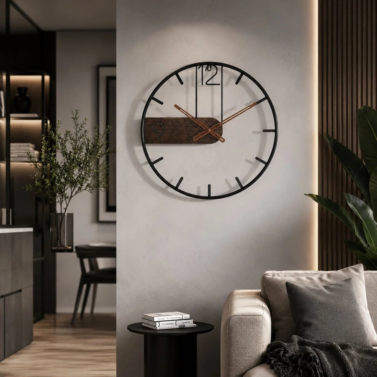 Wall Clock Walnut Wood & Stainless Steel Silent Quartz Movement