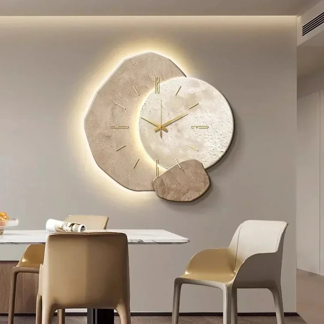 Wall Clock Wood Geometric Design Silent Movement LED Backlight