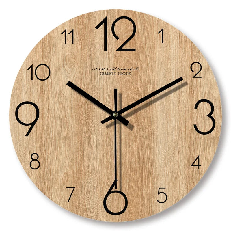 Wall Clock Wood Grain Silent Quartz Movement 11.8 Inch