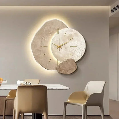 Wall Clock Wooden Geometric Silent Quartz Warm LED Backlit