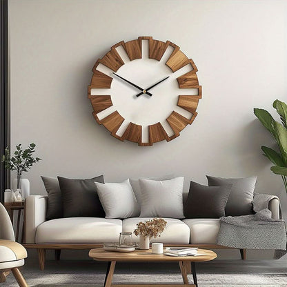 Wall Clock Wooden Silent Non-Ticking Battery-Powered Round Design