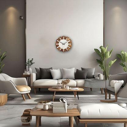 Wall Clock Wooden Silent Non-Ticking Battery-Powered Round Design