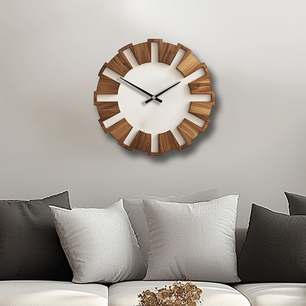 Wall Clock Wooden Silent Non-Ticking Battery-Powered Round Design