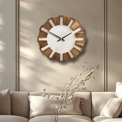 Wall Clock Wooden Silent Non-Ticking Battery-Powered Round Design