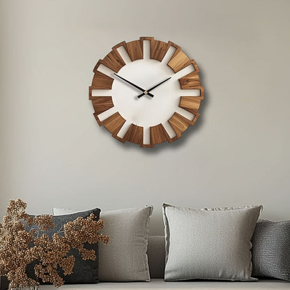 Wall Clock Wooden Silent Non-Ticking Battery-Powered Round Design