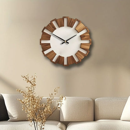 Wall Clock Wooden Silent Non-Ticking Battery-Powered Round Design