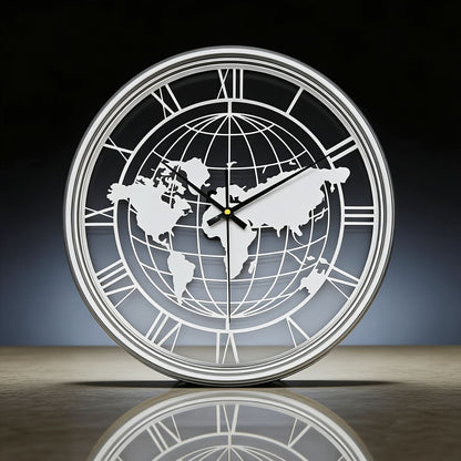 Wall Clock World Map Design Silent Movement Roman Numerals
