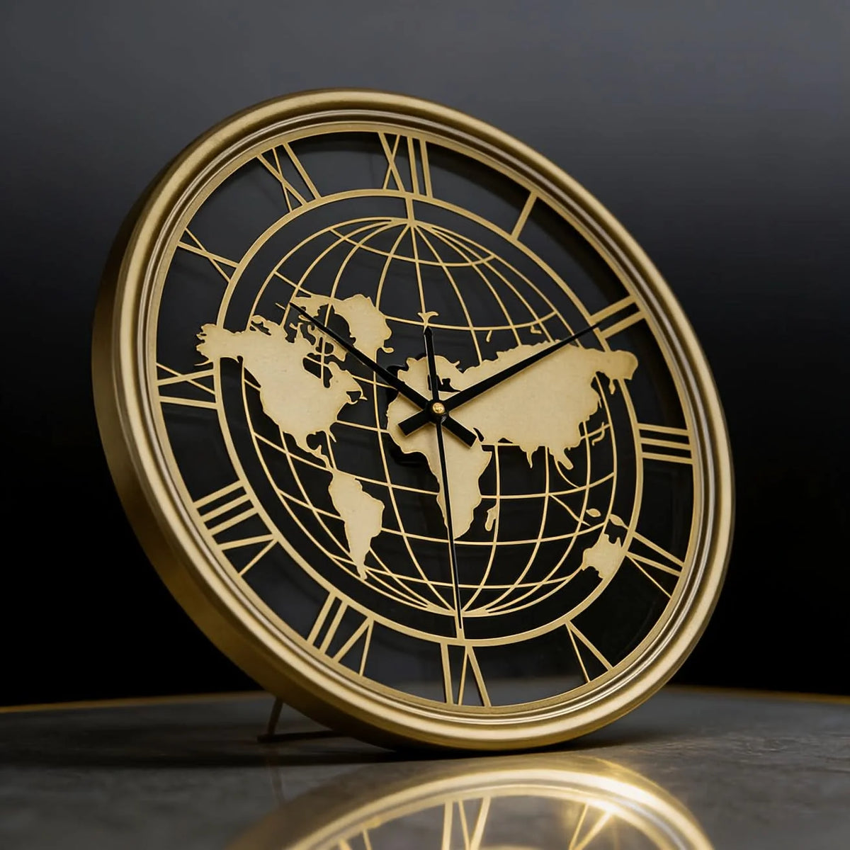 Wall Clock World Map Design Silent Movement Roman Numerals