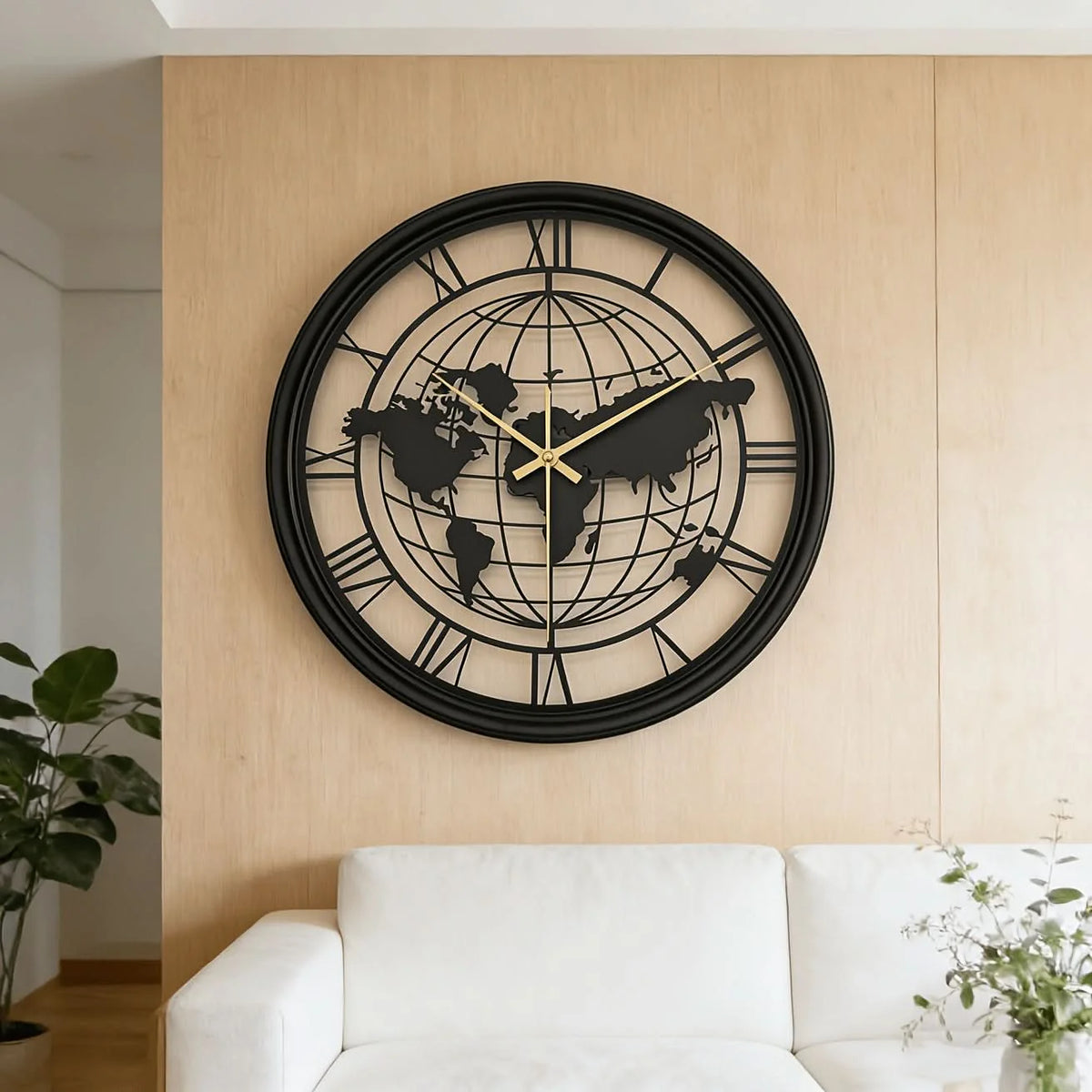 Wall Clock World Map Design Silent Movement Roman Numerals