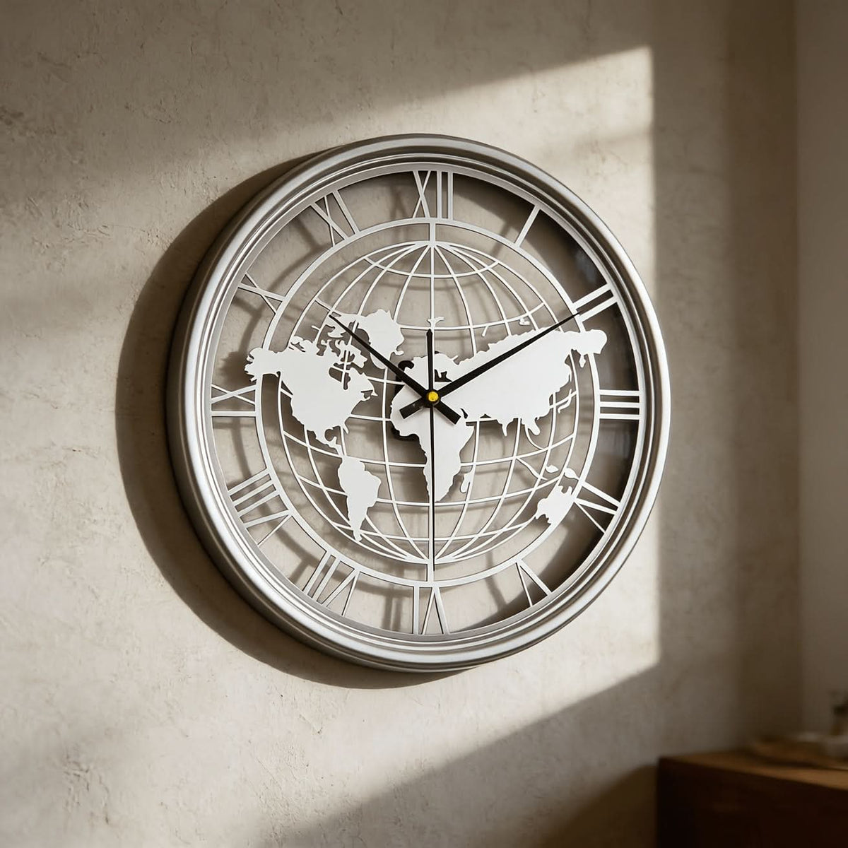Wall Clock World Map Design Silent Movement Roman Numerals