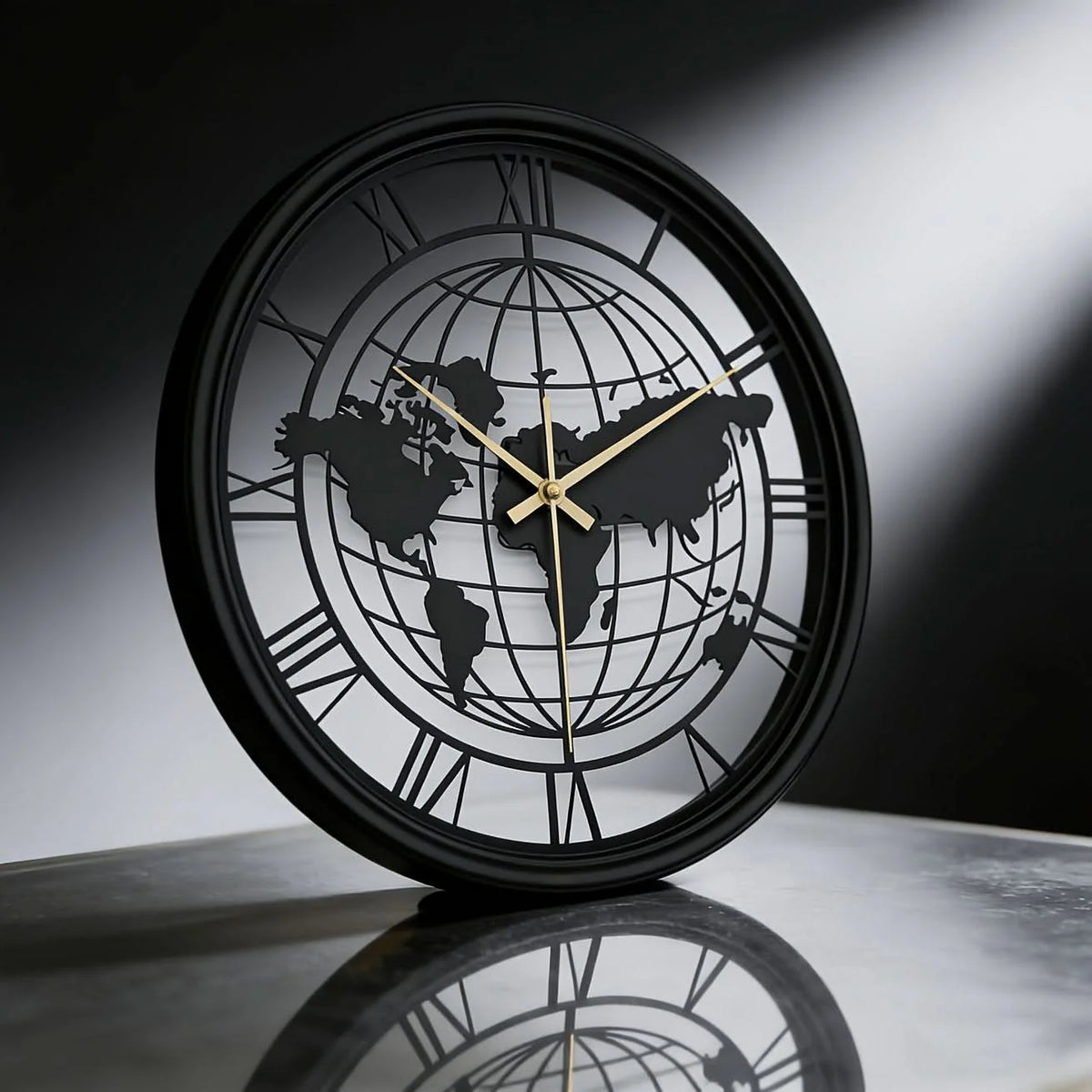 Wall Clock World Map Design Silent Movement Roman Numerals