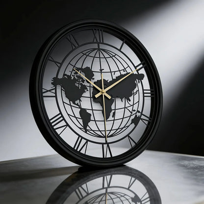 Wall Clock World Map Design Silent Movement Roman Numerals