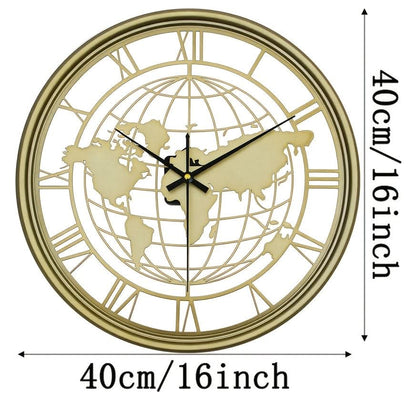 Wall Clock World Map Design Silent Movement Roman Numerals