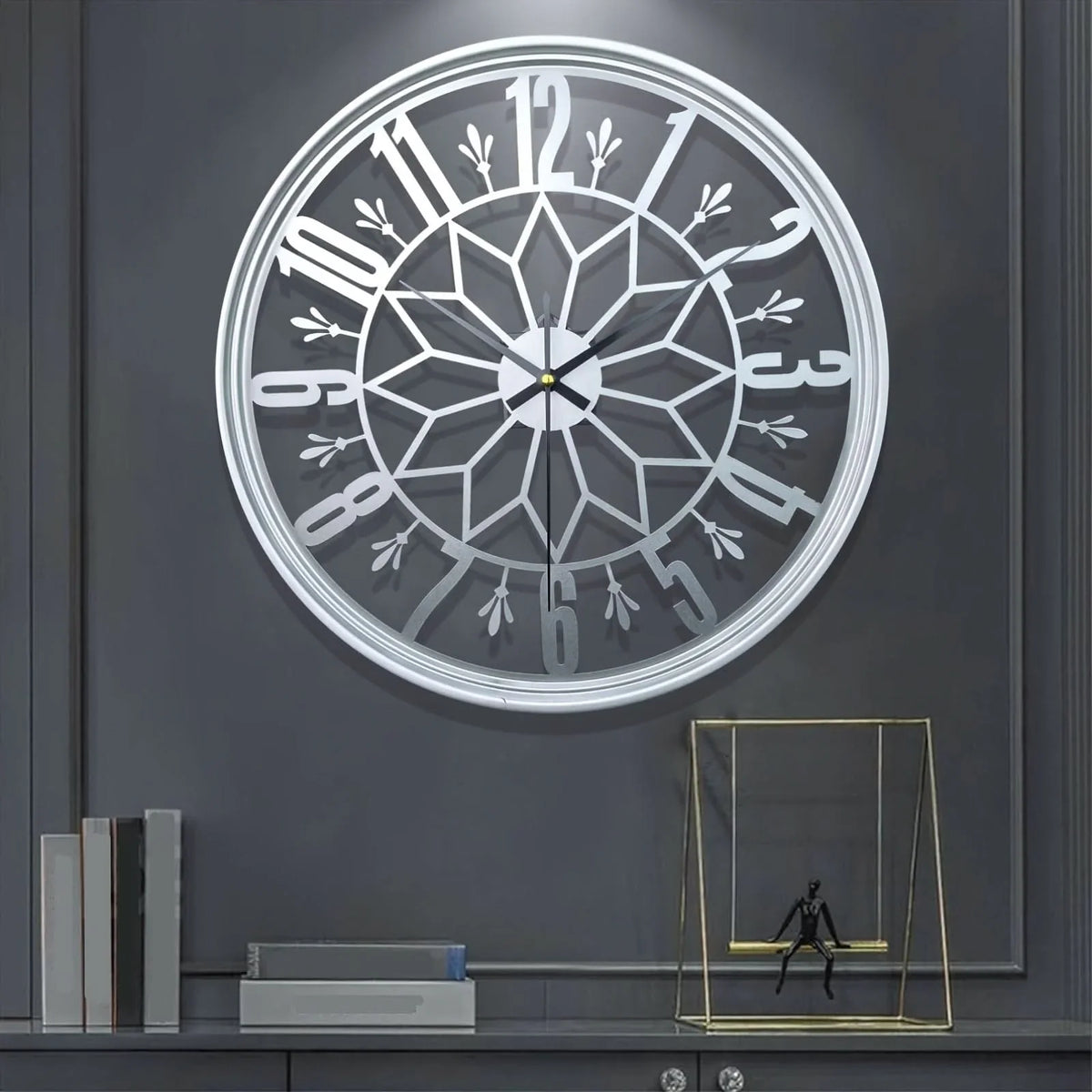 Wall Clock Wrought Iron Minimalist 15.75 Inch