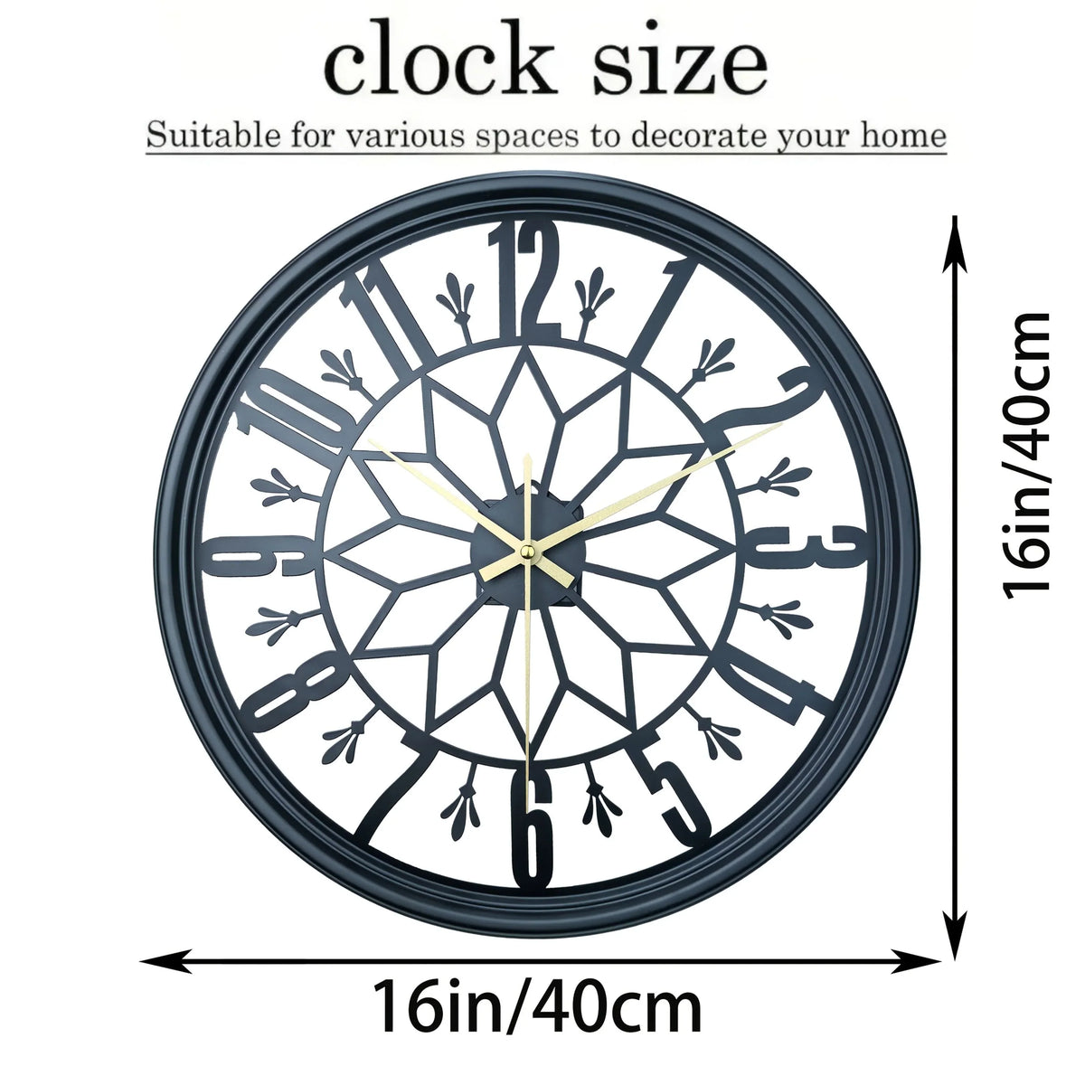 Wall Clock Wrought Iron Minimalist 15.75 Inch