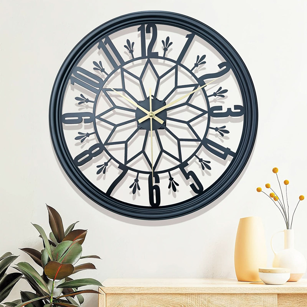 Wall Clock Wrought Iron Minimalist 15.75 Inch
