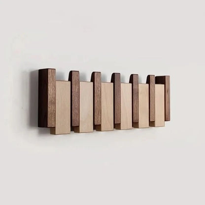 Wall Coat Rack Wooden Folding Hooks Space-Saving Design