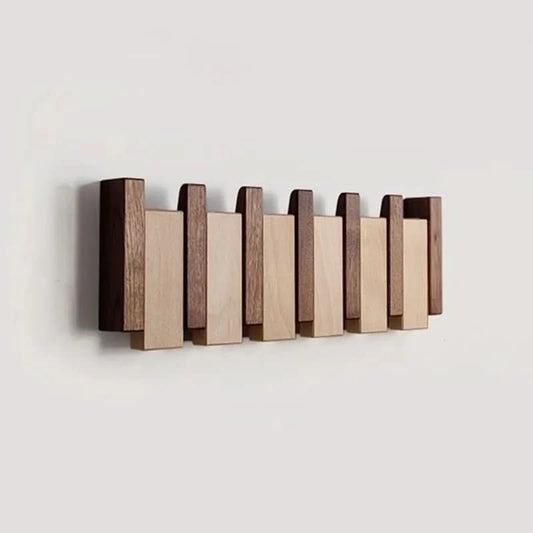 Wall Coat Rack Wooden Folding Hooks Space-Saving Design