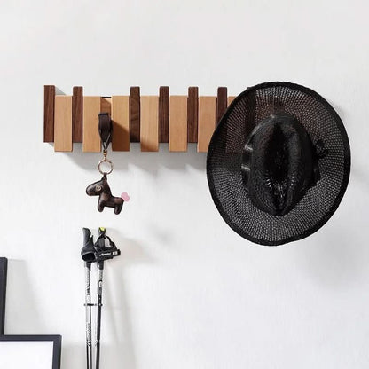 Wall Coat Rack Wooden Folding Hooks Space-Saving Design