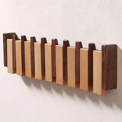 Wall Coat Rack Wooden Folding Hooks Space-Saving Design