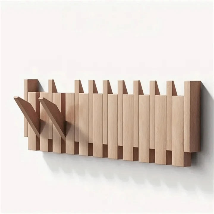 Wall Coat Rack Wooden Folding Hooks Space-Saving Design