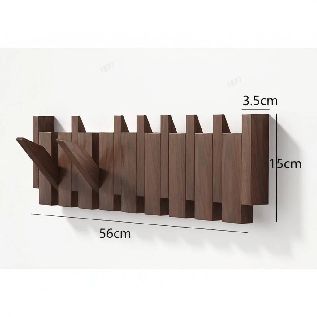 Wall Coat Rack Wooden Folding Hooks Space-Saving Design