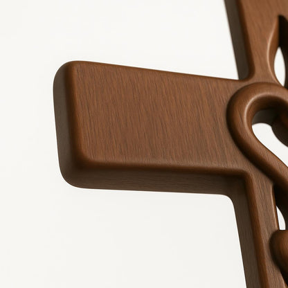 Wall Cross Wooden Carved Hearts Ready To Hang
