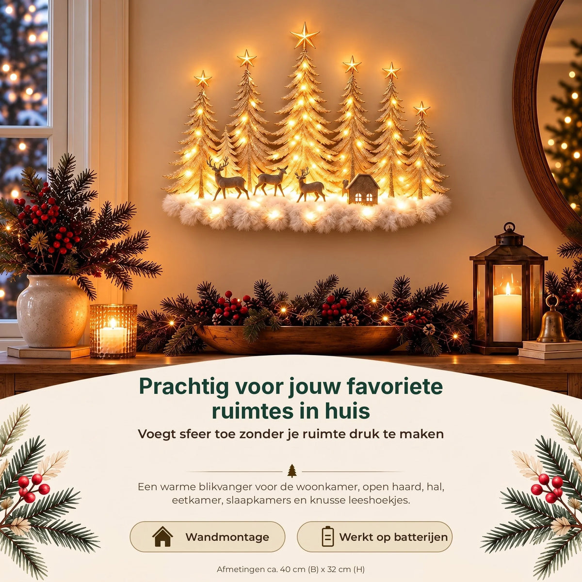 Wall Decor 3D Winter Forest Warm LED Battery-Powered