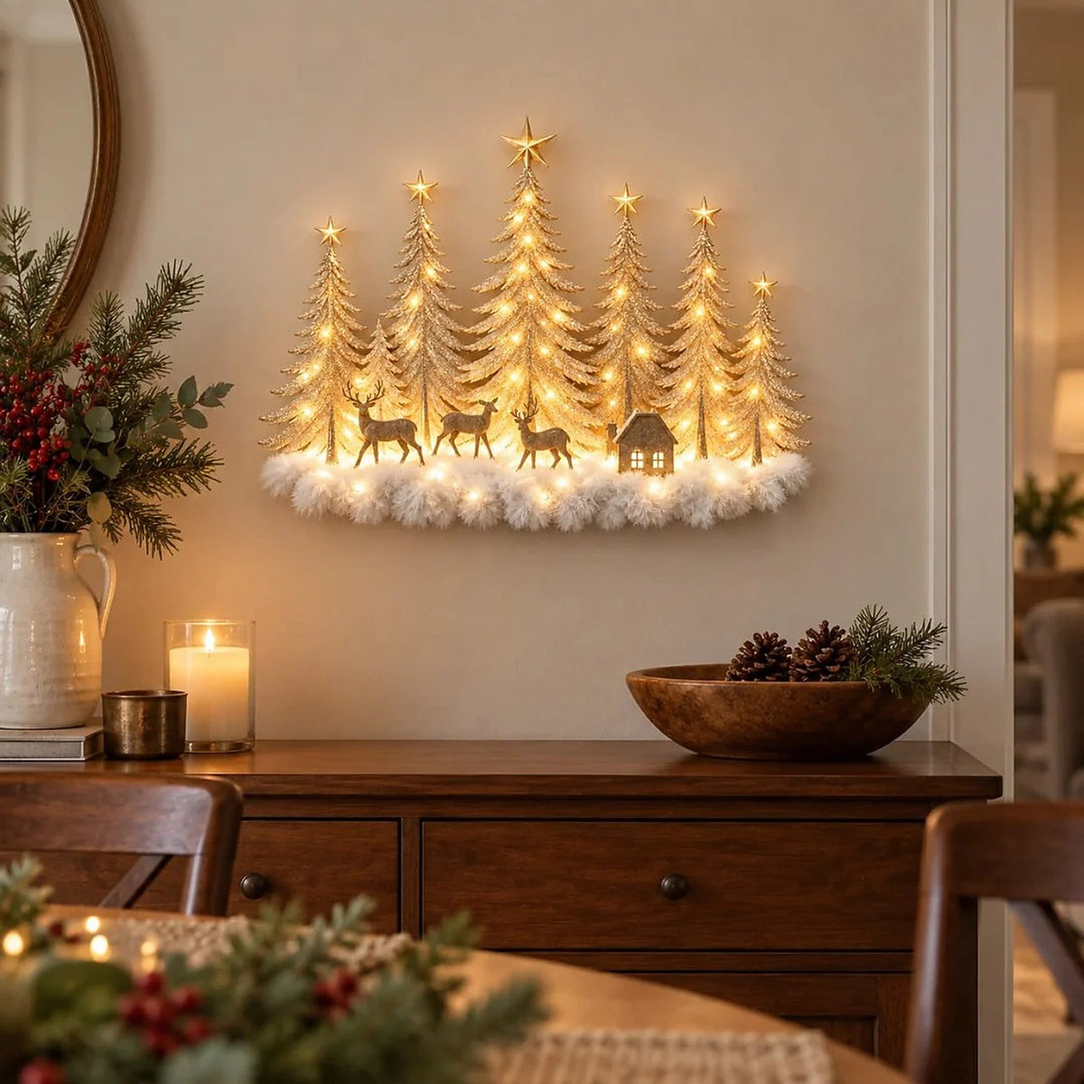 Wall Decor 3D Winter Forest Warm LED Battery-Powered