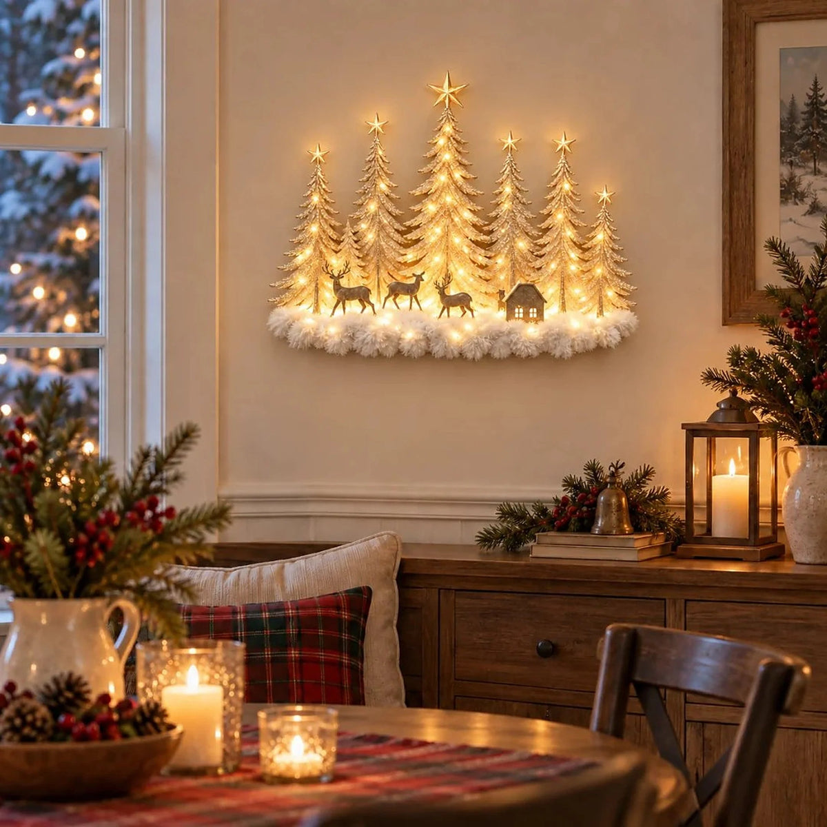 Wall Decor 3D Winter Forest Warm LED Battery-Powered