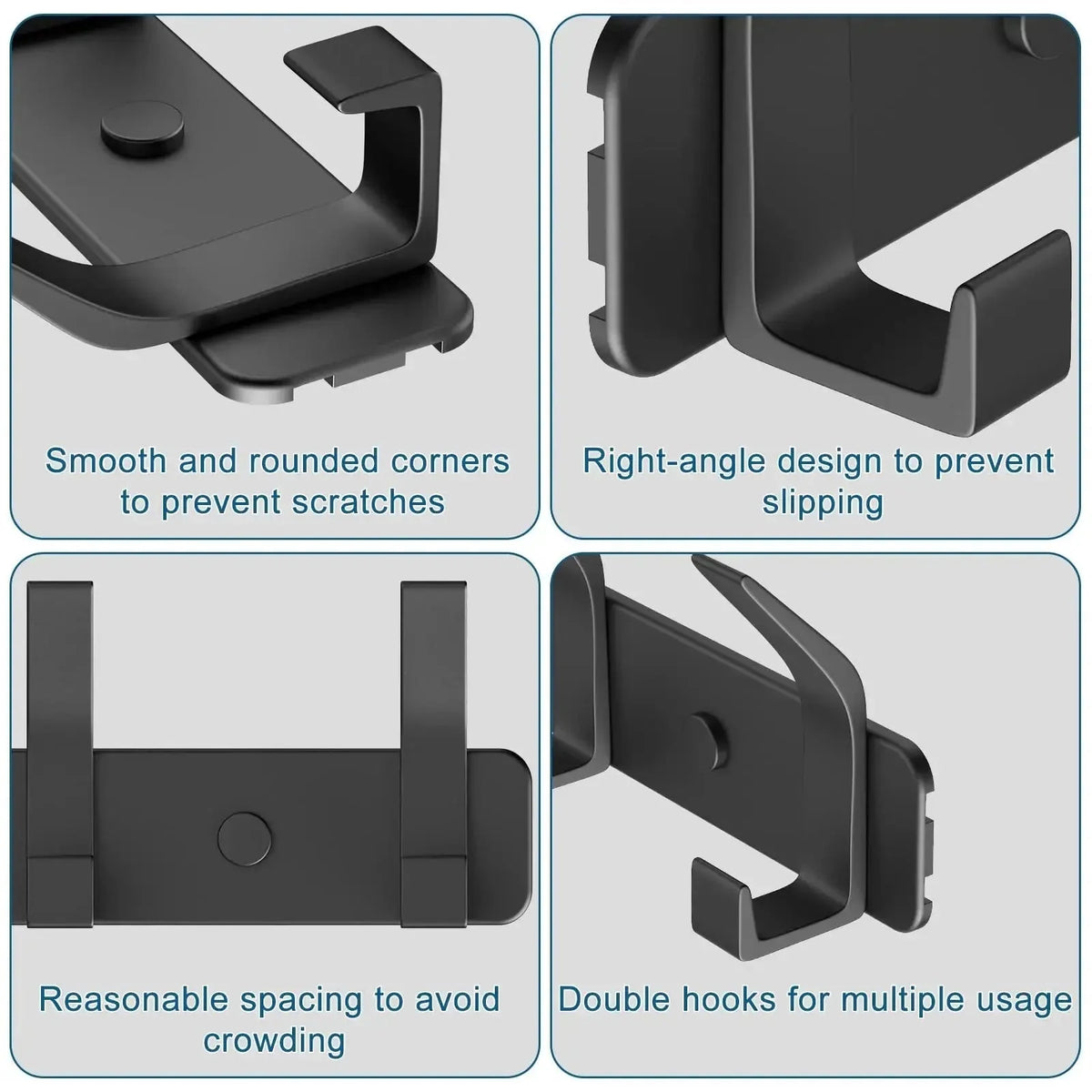 Wall Hook Rack Aluminum Alloy Double Hooks Set of 5