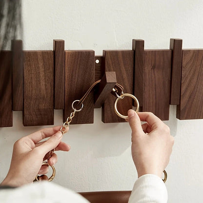 Wall Hook Rack Wood Retractable Hooks