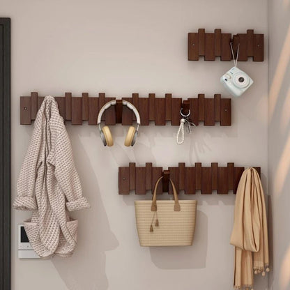 Wall Hook Rack Wood Retractable Hooks