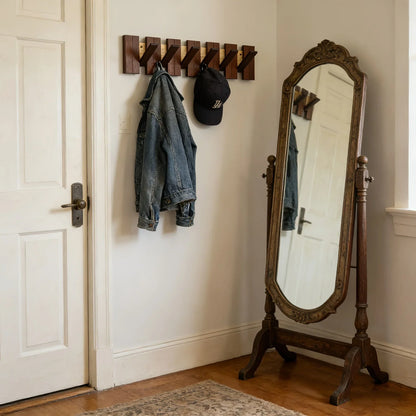 Wall Hook Rack Wood Retractable Hooks