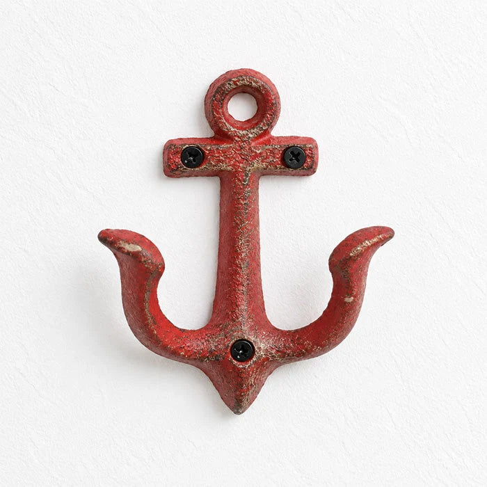 Wall Hooks Cast Iron Nautical Anchor Design with Mounting Hardware