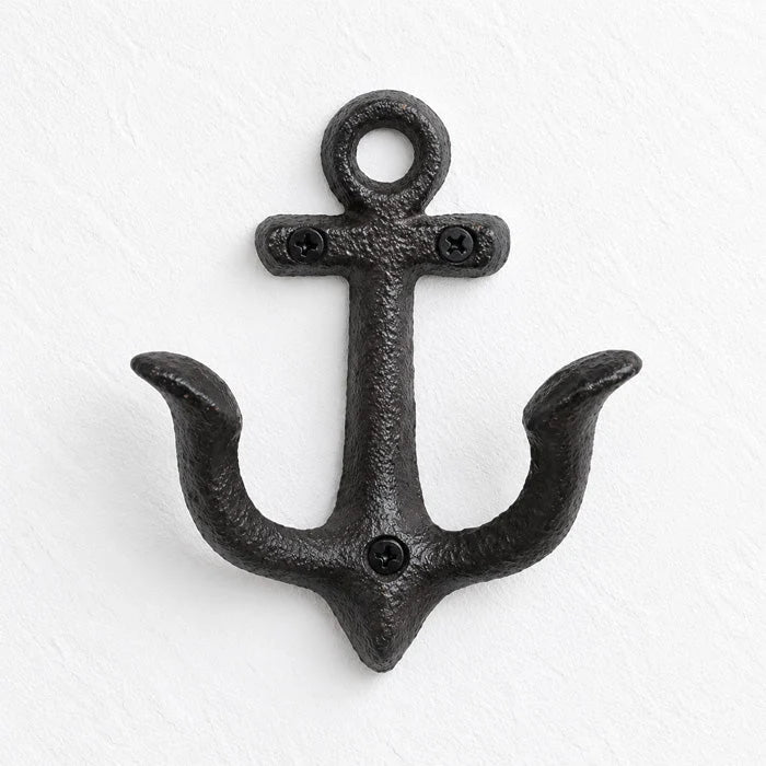Wall Hooks Cast Iron Nautical Anchor Design with Mounting Hardware
