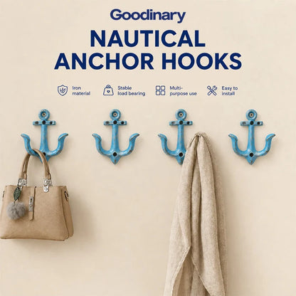 Wall Hooks Cast Iron Nautical Anchor Design with Mounting Hardware