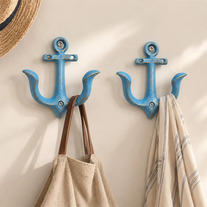 Wall Hooks Cast Iron Nautical Anchor Design with Mounting Hardware