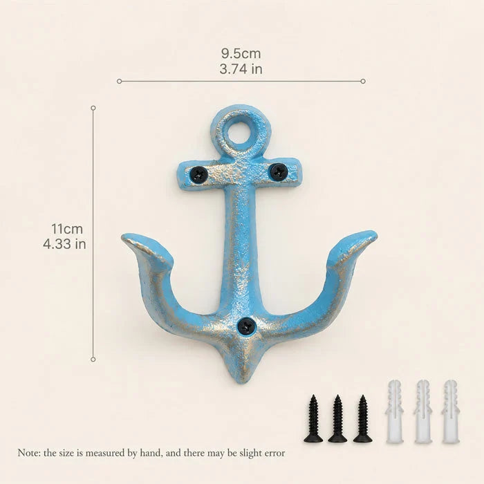 Wall Hooks Cast Iron Nautical Anchor Design with Mounting Hardware