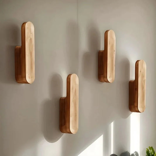 Wall Hooks Wooden Set of 4 Space-Saving