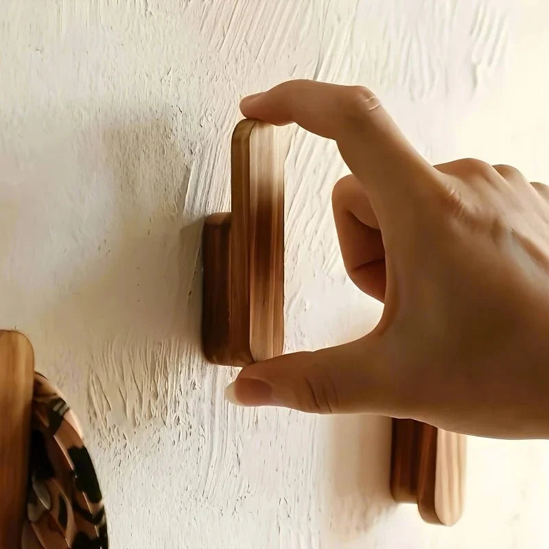 Wall Hooks Wooden Set of 4 Space-Saving
