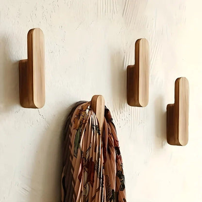 Wall Hooks Wooden Set of 4 Space-Saving