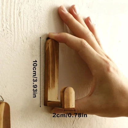 Wall Hooks Wooden Set of 4 Space-Saving