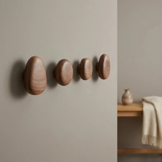 Wall Hooks Wooden Space-Saving Set of 4