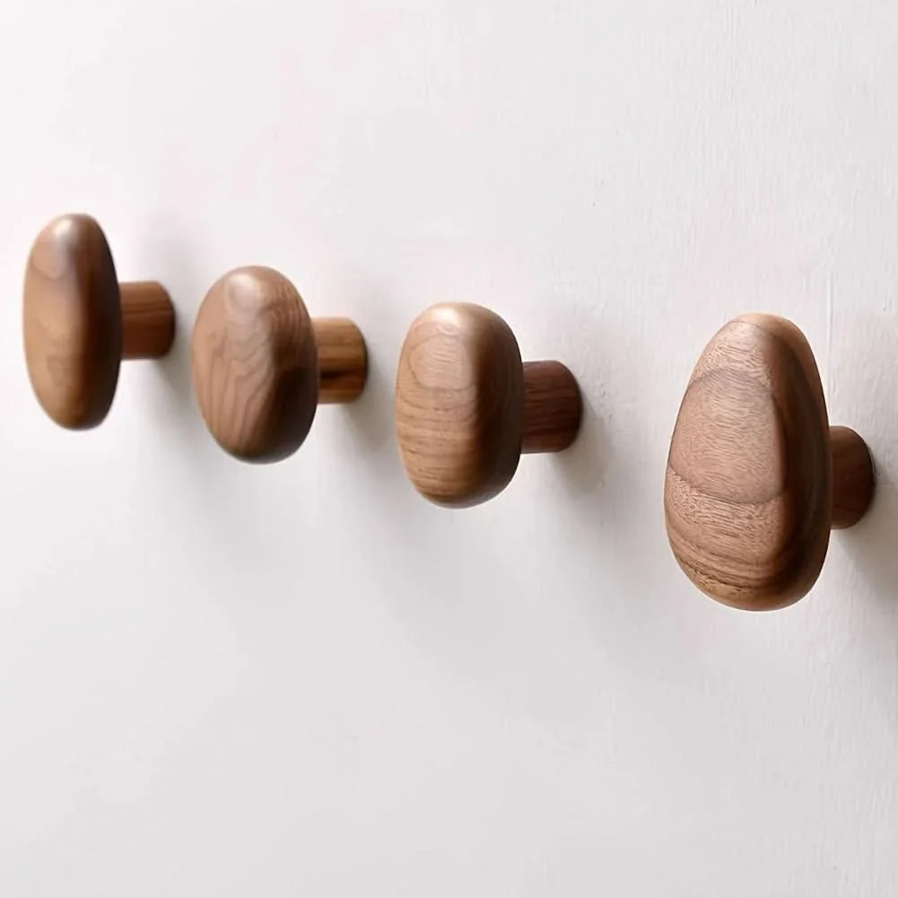 Wall Hooks Wooden Space-Saving Set of 4
