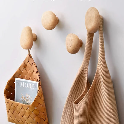 Wall Hooks Wooden Space-Saving Set of 4